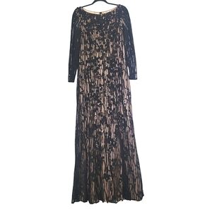 Janique Kourosh Babaian Black Mesh Illusion Floral Sequin Maxi Gown Formal 8